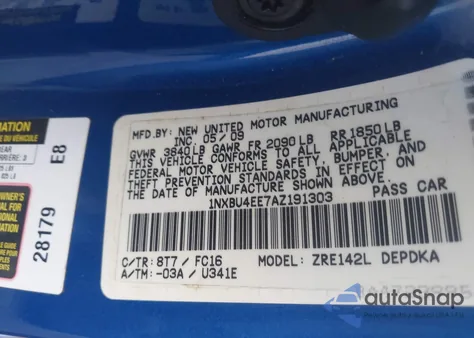 2010 Toyota Corolla Le from USA, damaged, VIN 1NXBU4EE7AZ191303